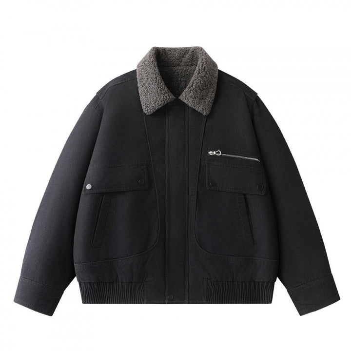 Men's short-cut canvas aviator jacket with Sherpa collar and multifunction pockets Mune Fashion