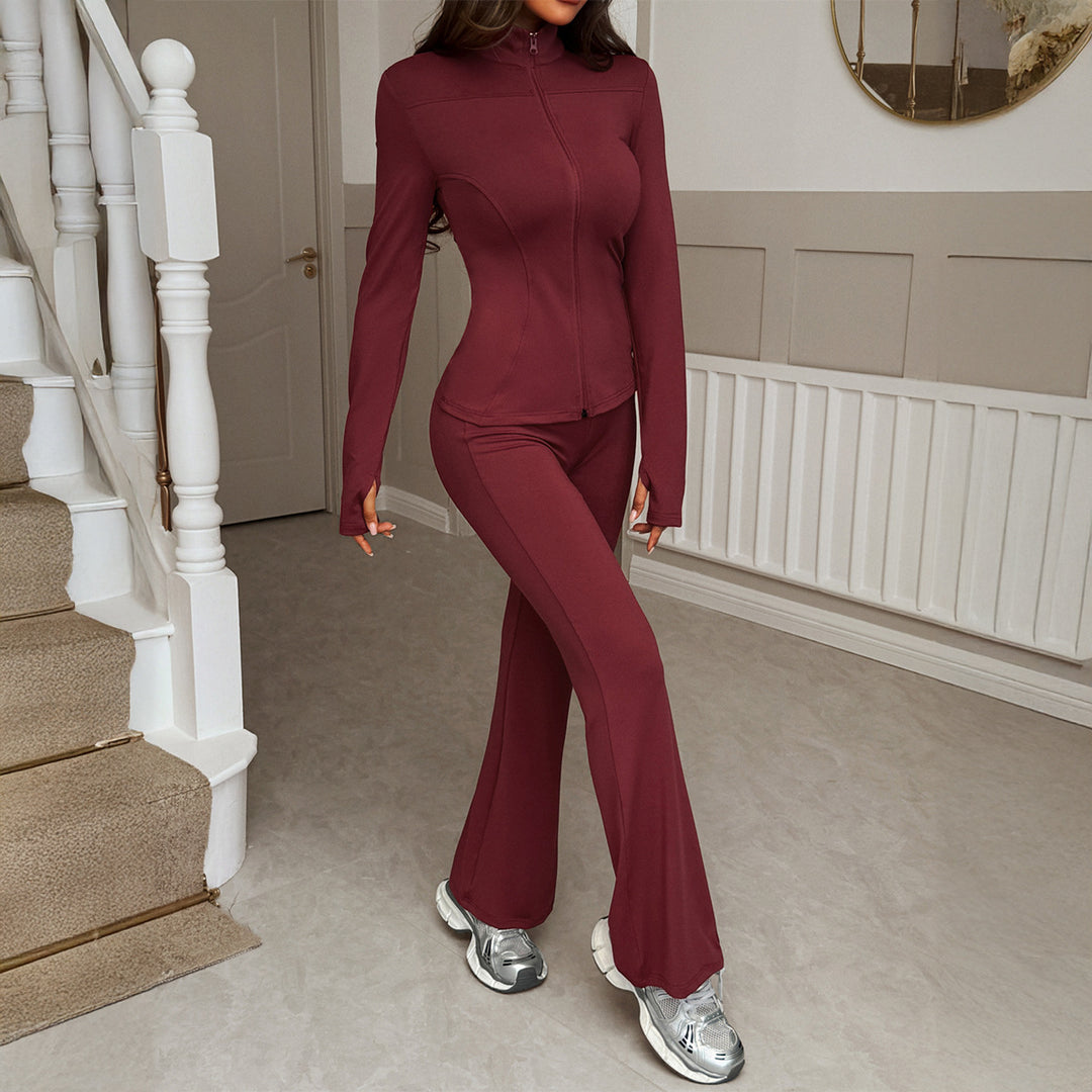Women's figure-hugging stretch jogging set with tailored zip jacket and flared trouser Mune Fashion