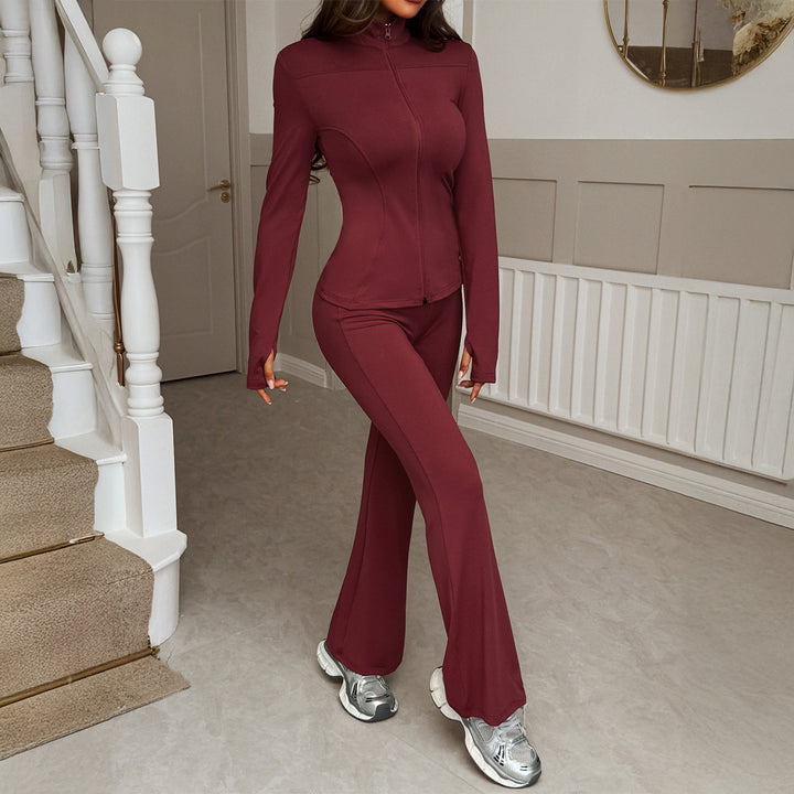 Women's figure-hugging stretch jogging set with tailored zip jacket and flared trouser Mune Fashion