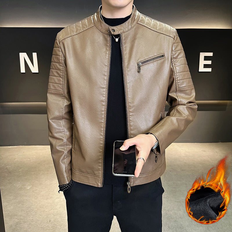 Men's Fashion Faux Leather Jacket with Stand-Up Collar Mune Fashion 1788322179