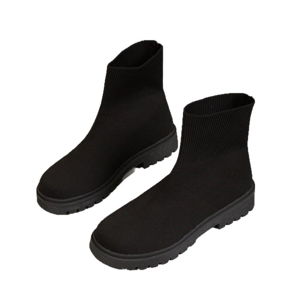 Ladies' knitted sock ankle boots with elastic ribbed cuff, shock-absorbing lightweight sole and robust tractor profile Mune Fashion
