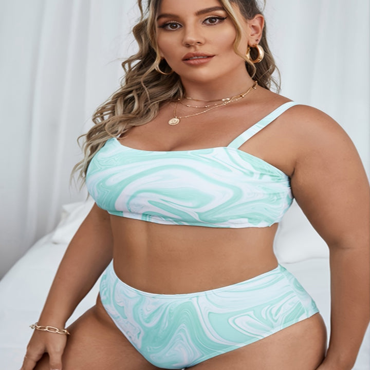 Women's High-Cut Bikini Set with Modern Marble Design Mune Fashion