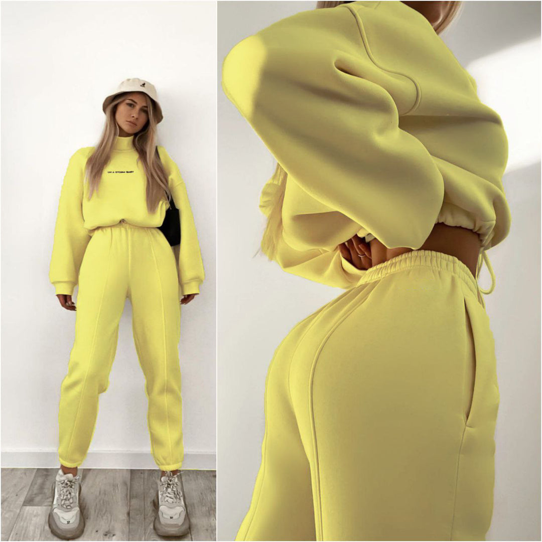 Women Oversize Lounge Set with Stand Collar and Elastic High Waist Jogging Pants Mune Fashion