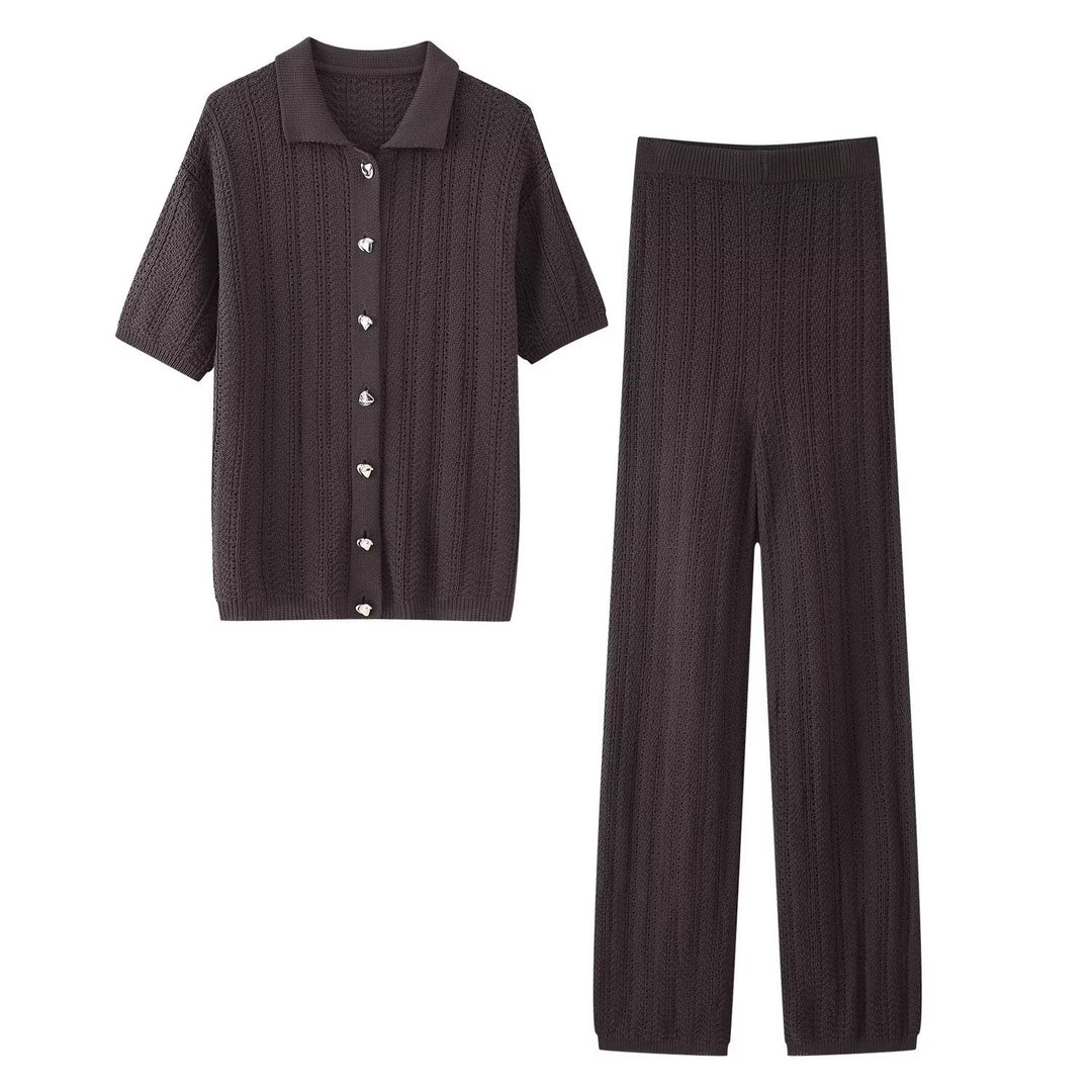 Women's wide knit pants with high elastic waistband, textured knit and palazzo cut Mune Fashion