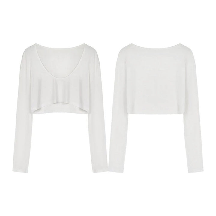 Ladies short cut long sleeve crop top with wide round neck