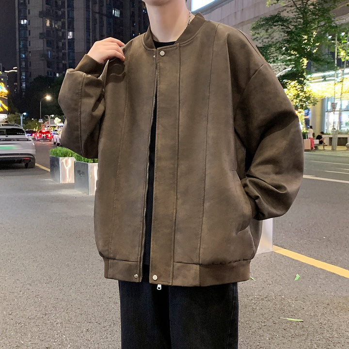 Men's Oversized Bomber Jacket made of Suede Imitation with Vertical Seam Structure Mune Fashion