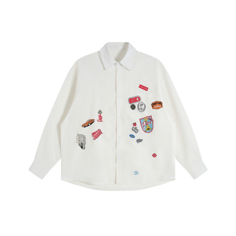 Unisex Oversize shirt with sewn-on retro patch applications and boxy silhouette Mune Fashion