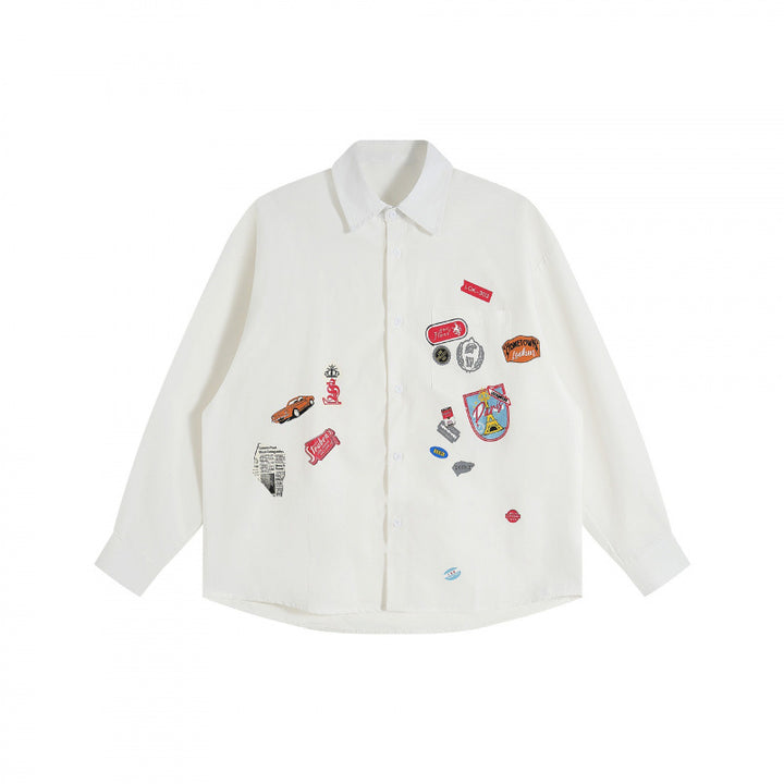 Unisex Oversize shirt with sewn-on retro patch applications and boxy silhouette Mune Fashion