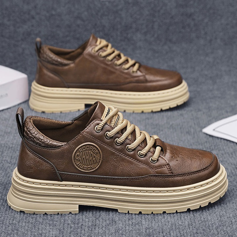 Men's robust platform leather sneakers with padded heel collar, pull tab, and grippy tread sole Mune Fashion