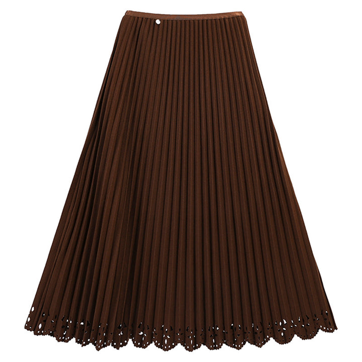 Women's pleated midi skirt with fine pleats, elasticated waistband and floral laser-cut hem Mune Fashion