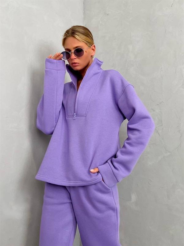 Women’s soft oversized half-zip loungewear set with high stand collar and fitted joggers Mune Fashion