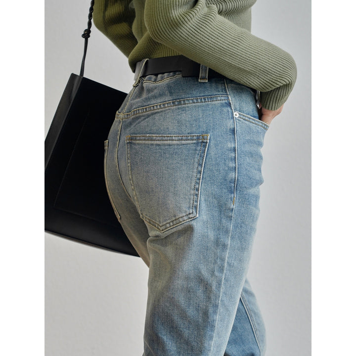 Women's High-Waist Flared Jeans with Vintage Wash and Light Flare Shape Mune Fashion