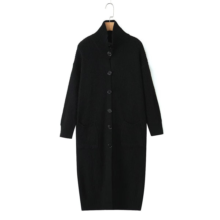 Women Long Chunky Knit Cardigan with Shawl Collar, Button Placket and Patch Pockets Mune Fashion