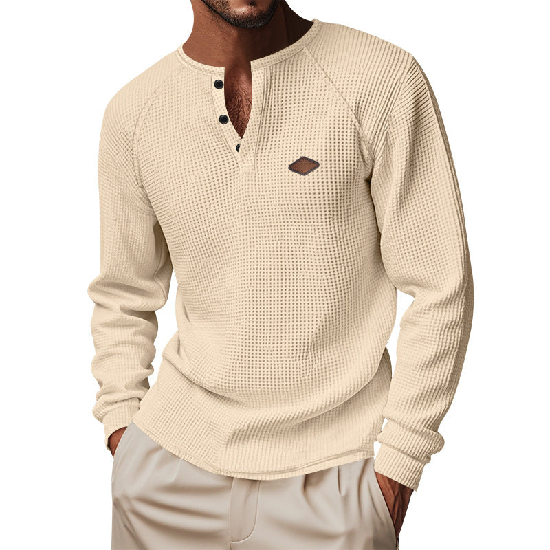 Men's Nano Thermal Waffle Shirt Henley with Button Placket and Raglan Sleeves Mune Fashion