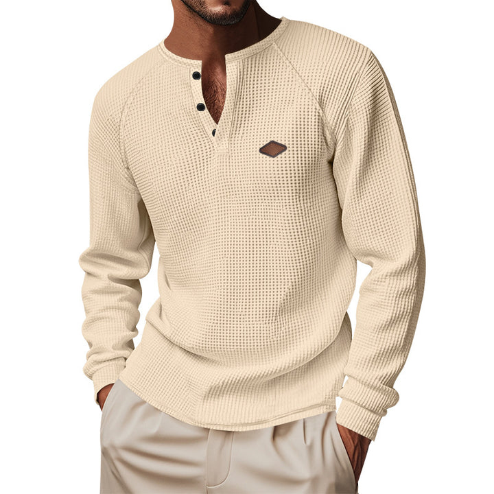 Men's Nano Thermal Waffle Shirt Henley with Button Placket and Raglan Sleeves Mune Fashion