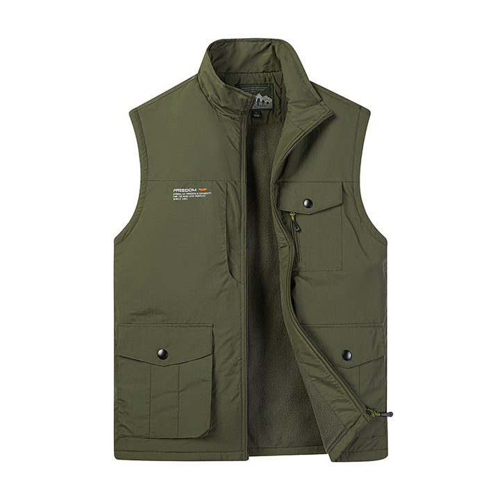 Men's utility vest with fleece lining, multifunction pockets, and stand-up collar Mune Fashion