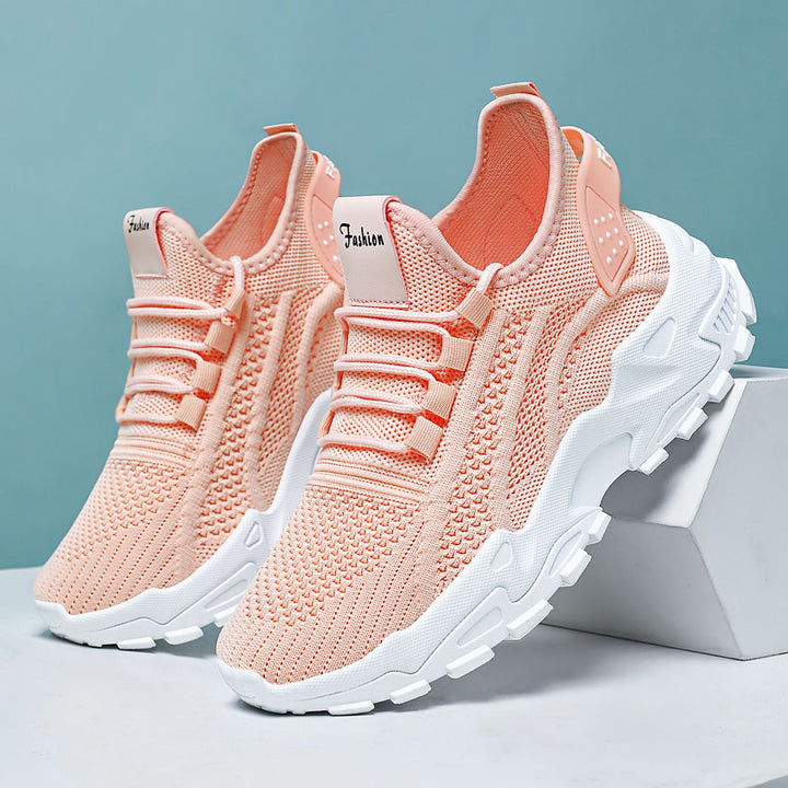 Unisex nan breathable knitted sneakers with thick profile sole and elastic slip-on Mune Fashion
