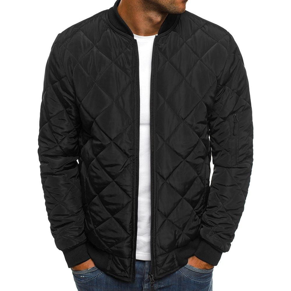 Men's lightweight quilted blouson jacket with diamond stitching, elastic ribbed cuffs, and sleeve zip pocket Mune Fashion