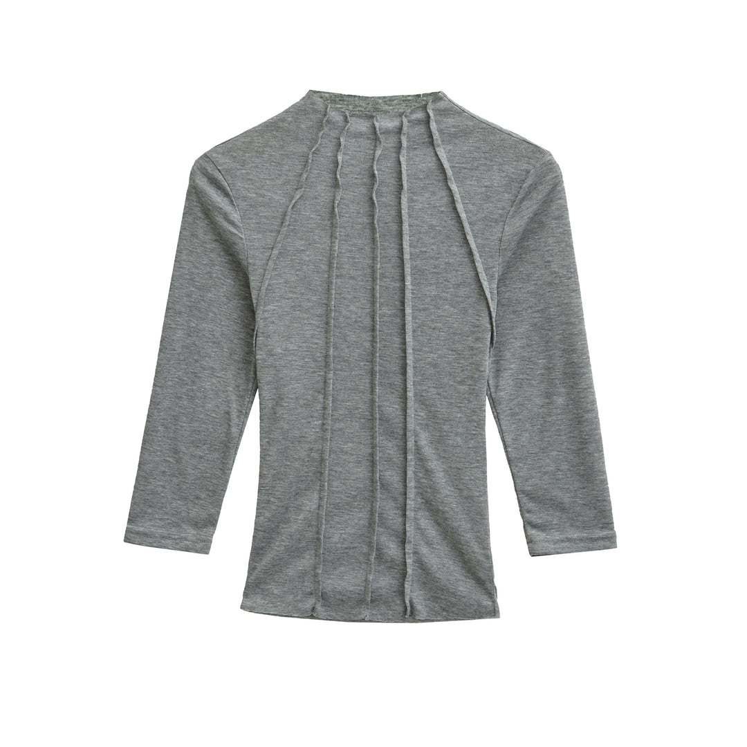 Women's Fitted Long Sleeve Shirt with Stand-Up Collar and Decorative Ruffles