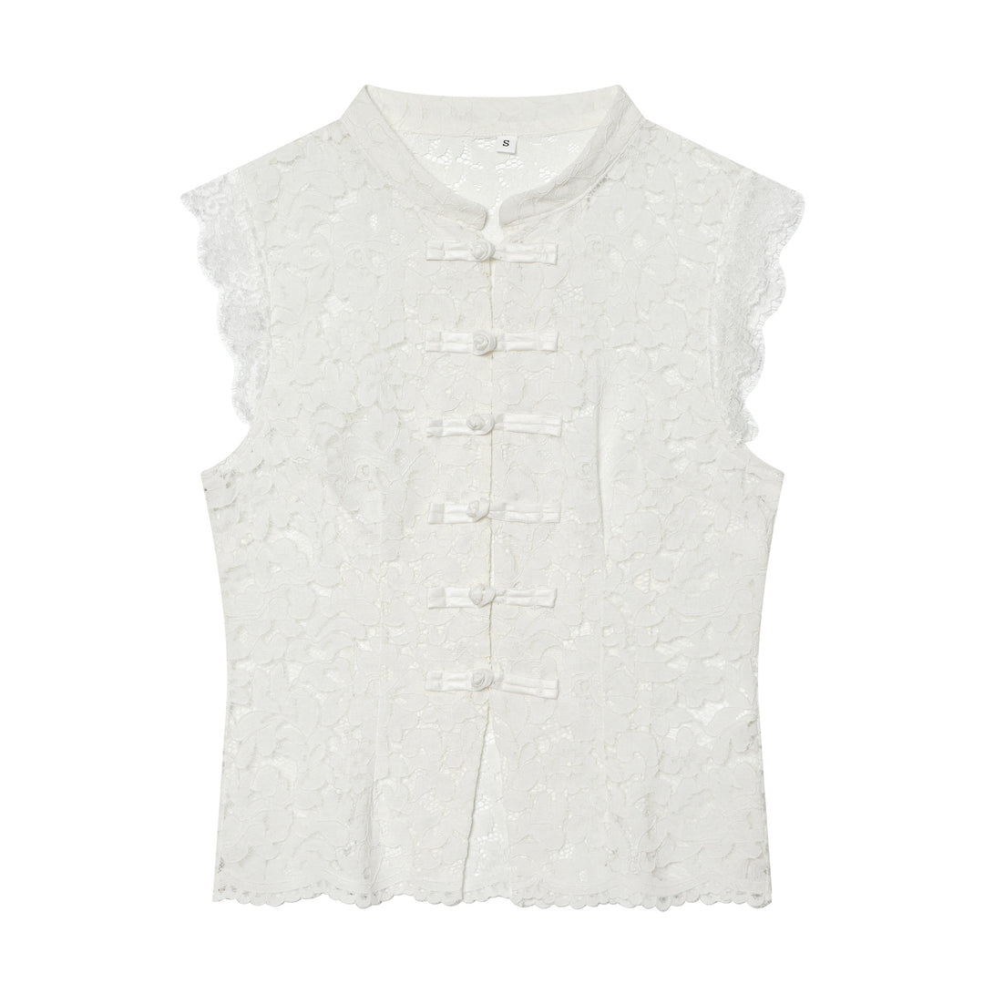 Ladies nan elegant lace jacket with stand-up collar, decorative cord closures and cropped silhouette Mune Fashion