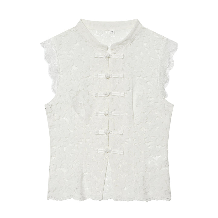 Ladies nan elegant lace jacket with stand-up collar, decorative cord closures and cropped silhouette Mune Fashion