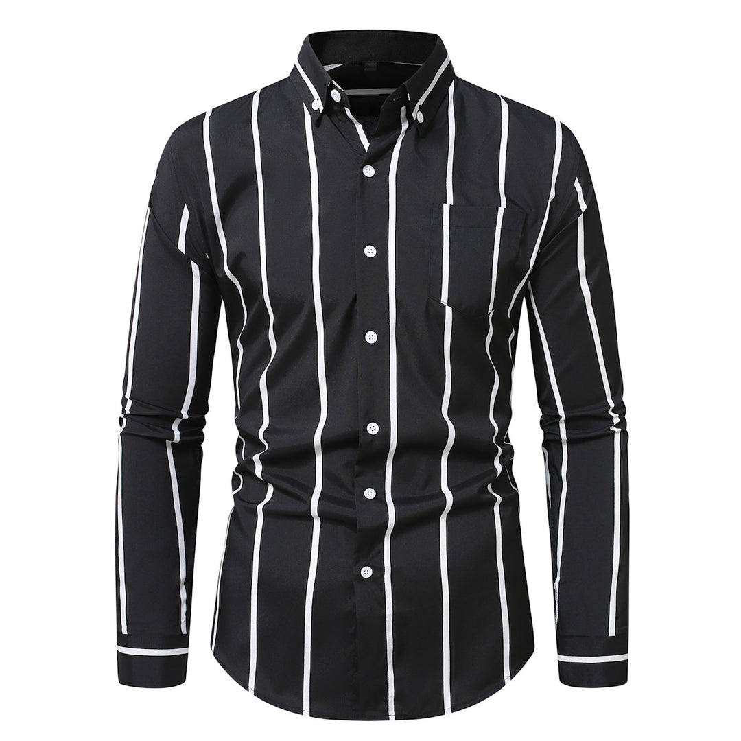 Men's fitted long sleeve shirt with vertical stripe pattern and button-down collar Mune Fashion