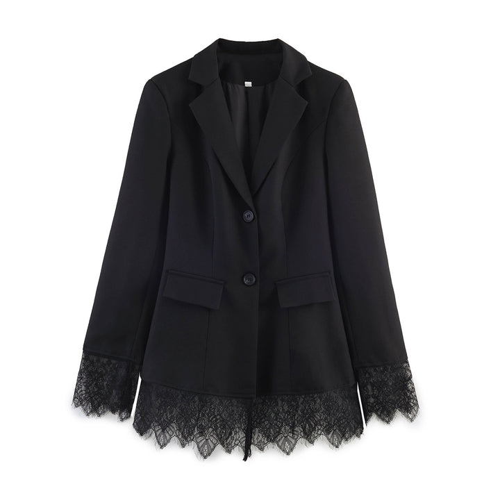 Women's tailored blazer with lace hem and flap pockets Mune Fashion
