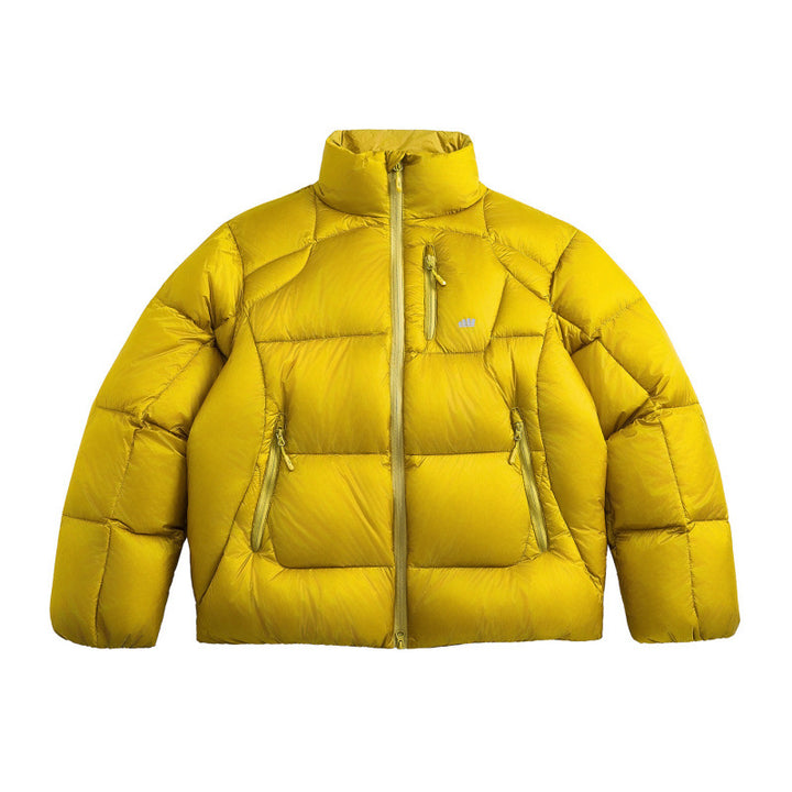 Unisex Short Cut Quilted Down Look Jacket with Stand-Up Collar and Zipper Pockets Mune Fashion