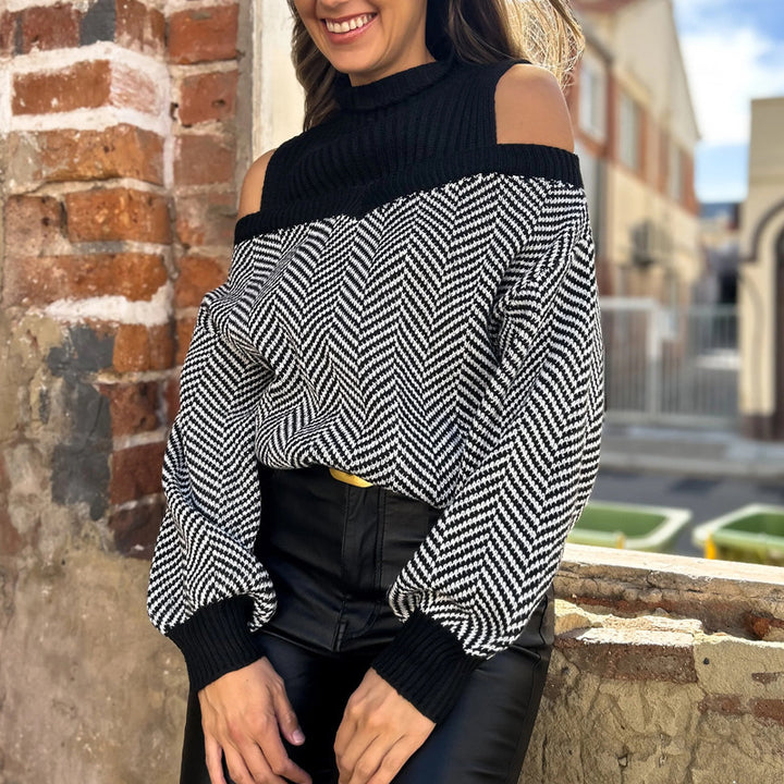 Women's Fashionable Sweater with Shoulder Cutouts Mune Fashion
