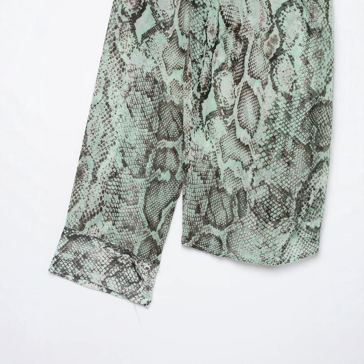 Women's chiffon blouse with bow collar and snake print Drune