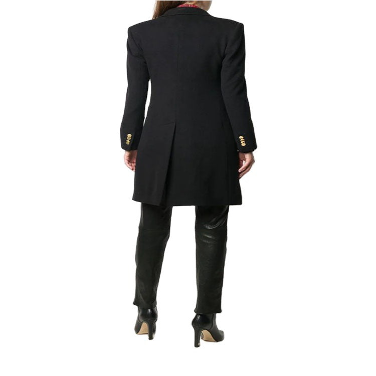Ladies Knee-Length Double-Breasted Wool Blend Coat with Textured Lapels and Flap Pockets Mune Fashion