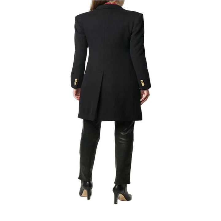 Ladies Knee-Length Double-Breasted Wool Blend Coat with Textured Lapels and Flap Pockets Mune Fashion
