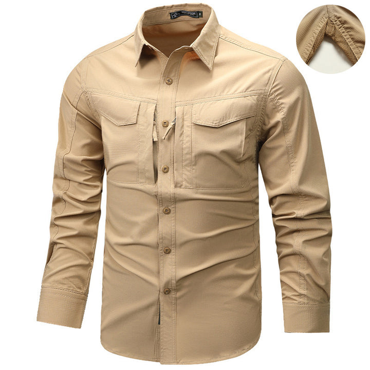Men's Long Sleeve Outdoor Shirt with Ripstop, Chest Pockets and Zipper Pocket Mune Fashion