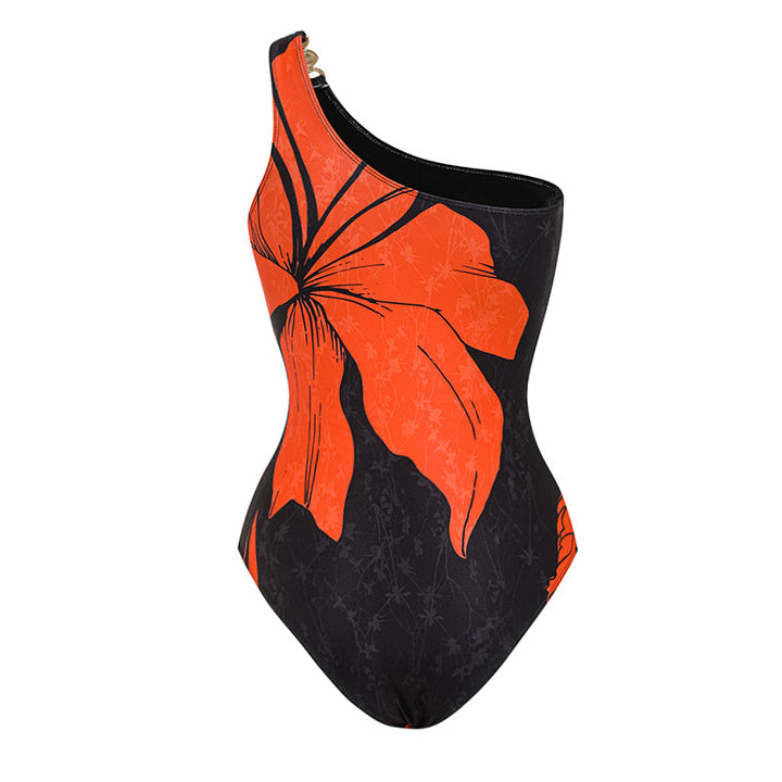 Women's swimsuit with asymmetric cut and floral accents Mune Fashion