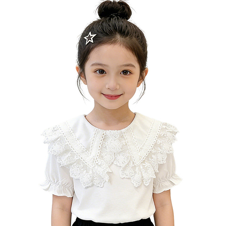 Girl blouse with trendy lace collar Mune Fashion