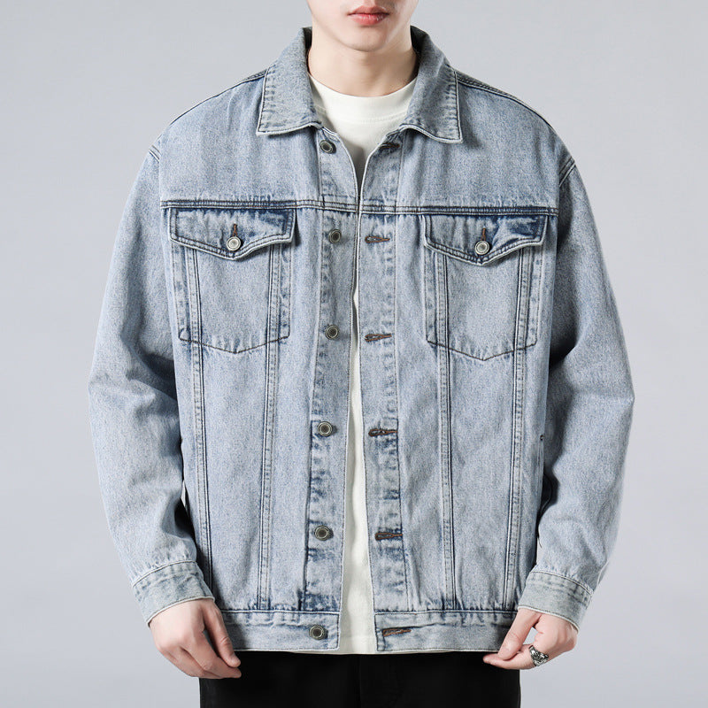 Men's Oversized Denim Jacket with Metal Button Placket and Chest Pockets Mune Fashion