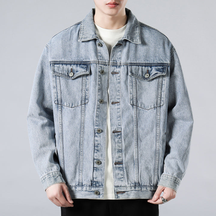 Men's Oversized Denim Jacket with Metal Button Placket and Chest Pockets Mune Fashion