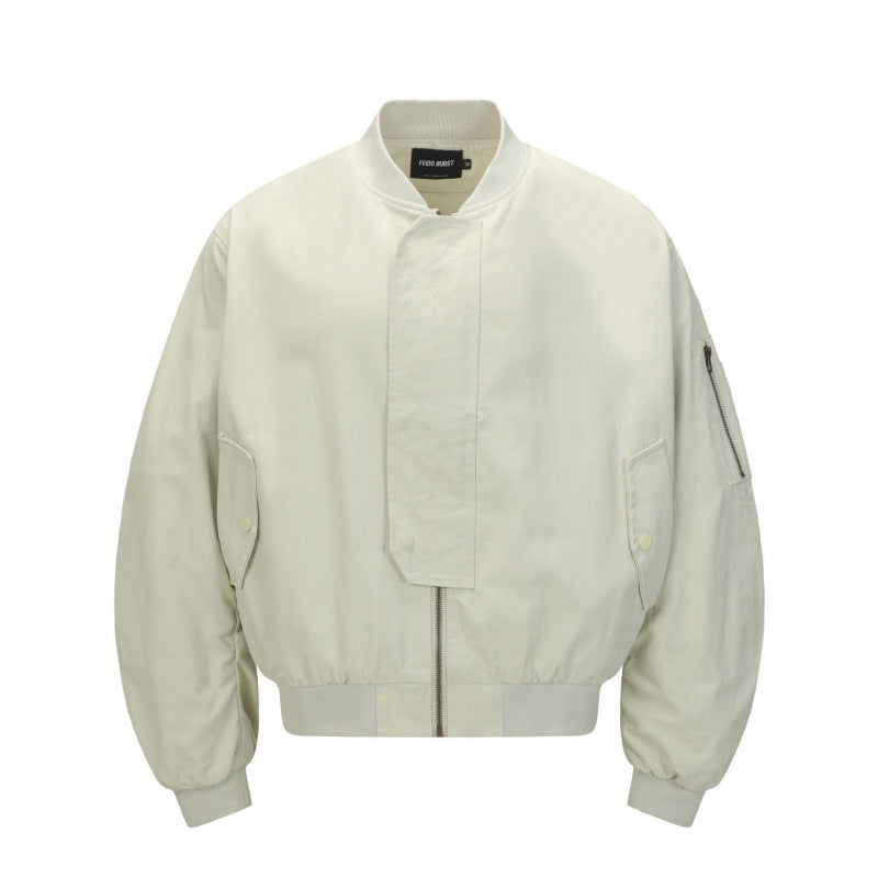 Unisex Short Cut Boxy Bomber Jacket with Concealed Front Placket and Flap Pockets Mune Fashion