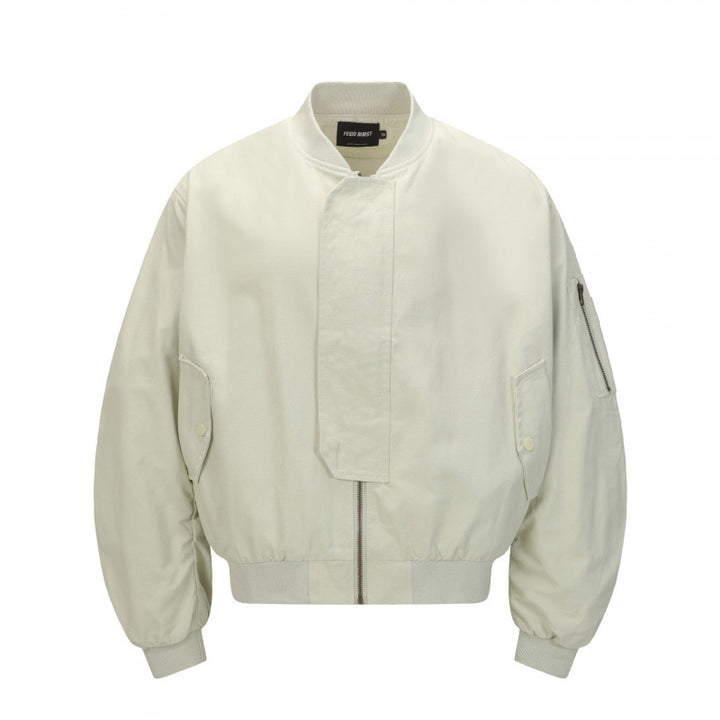 Unisex Short Cut Boxy Bomber Jacket with Concealed Front Placket and Flap Pockets Mune Fashion