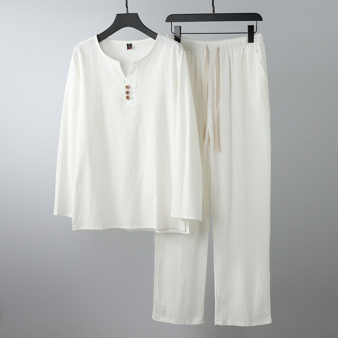 Women Comfortable Cotton Loungewear Set with Henley Neckline and Drawstring Pants Mune Fashion