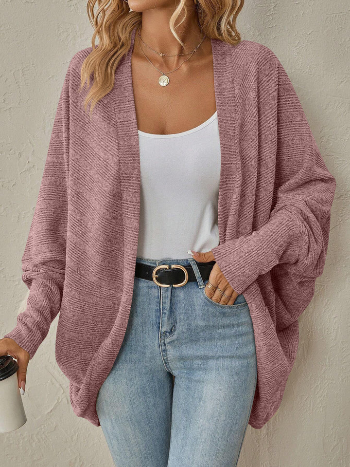 Women's Oversize Open Knit Cardigan with Textured Knitting and Wide Trumpet Sleeves Mune Fashion