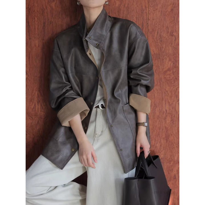 Women's Leather Jacket with Modern Cut Mune Fashion