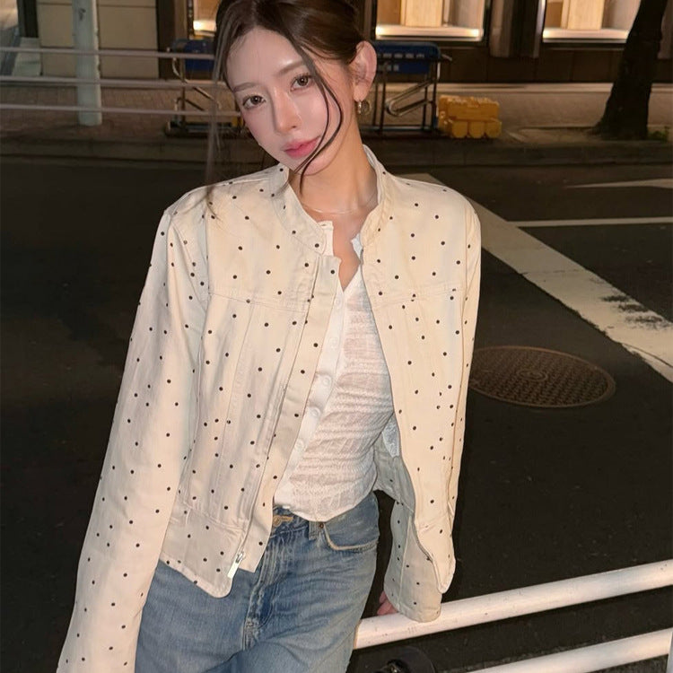 Women's Two-Piece Set with Tailored Jacket and High-Waist Shorts in Polka Dot Print Mune Fashion