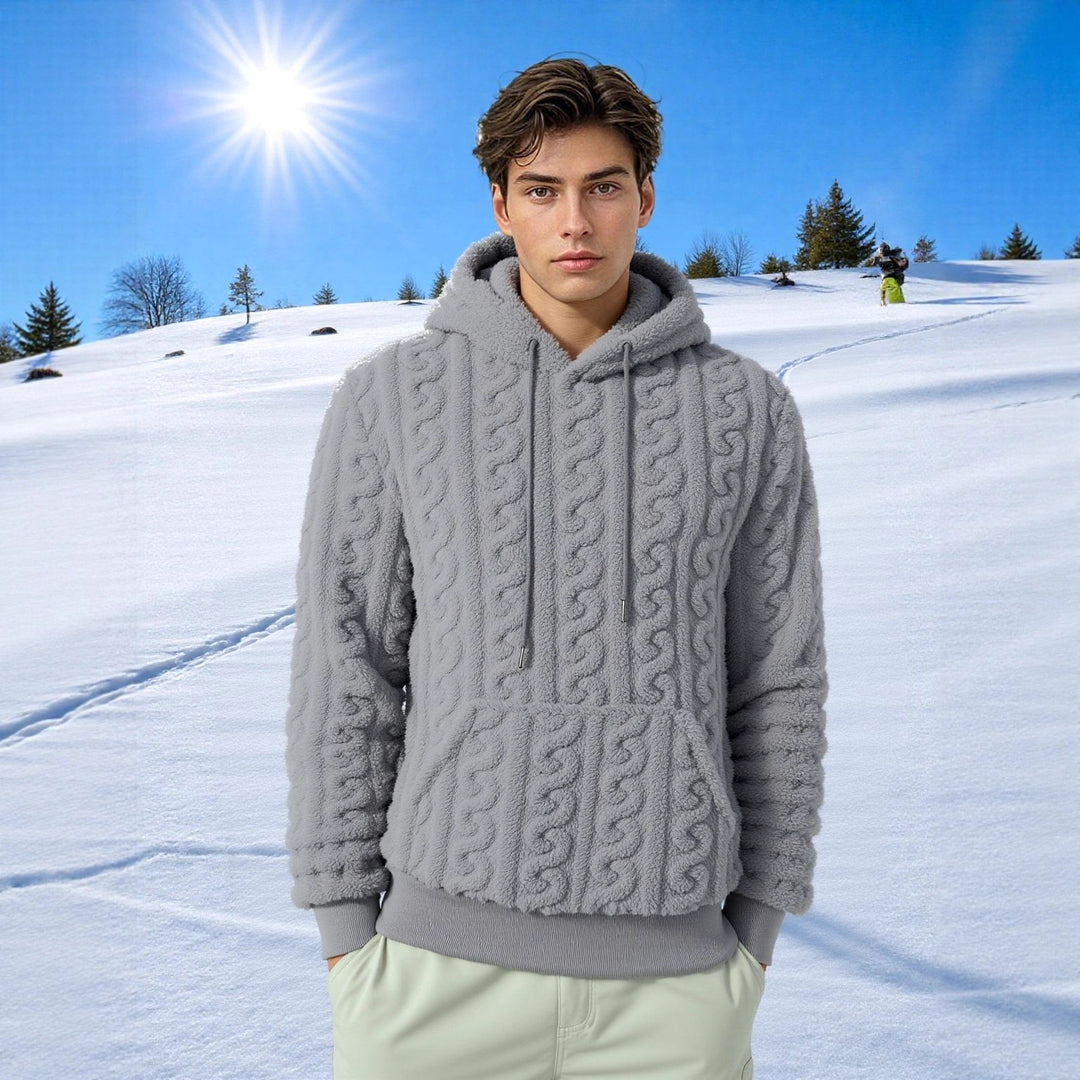 Men's fluffy sherpa hoodie with cable knit pattern, kangaroo pocket and ribbed cuffs Mune Fashion