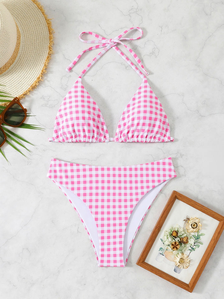 Women's bikini set with floral pattern and gingham design Mune Fashion