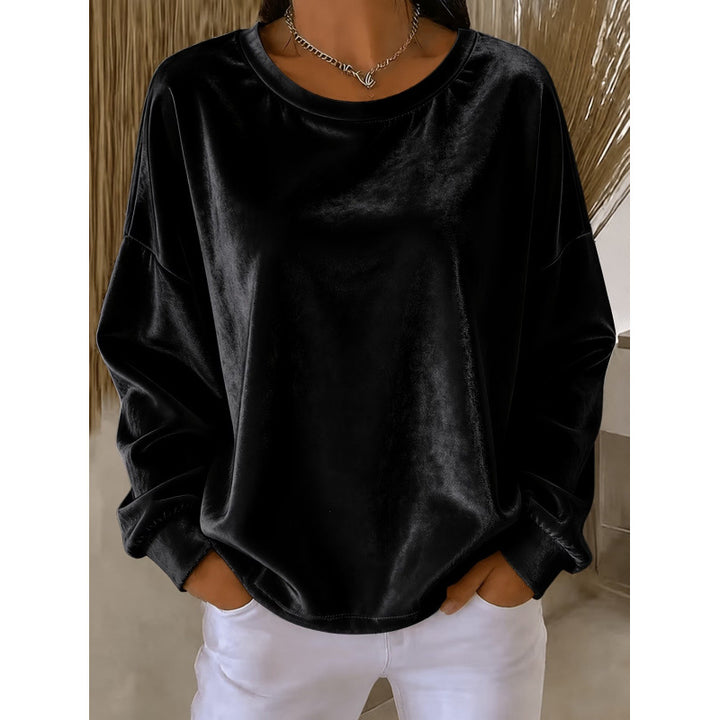 Women's Velvet Oversize Sweatshirt with Round Neck and Set-in Shoulder Mune Fashion