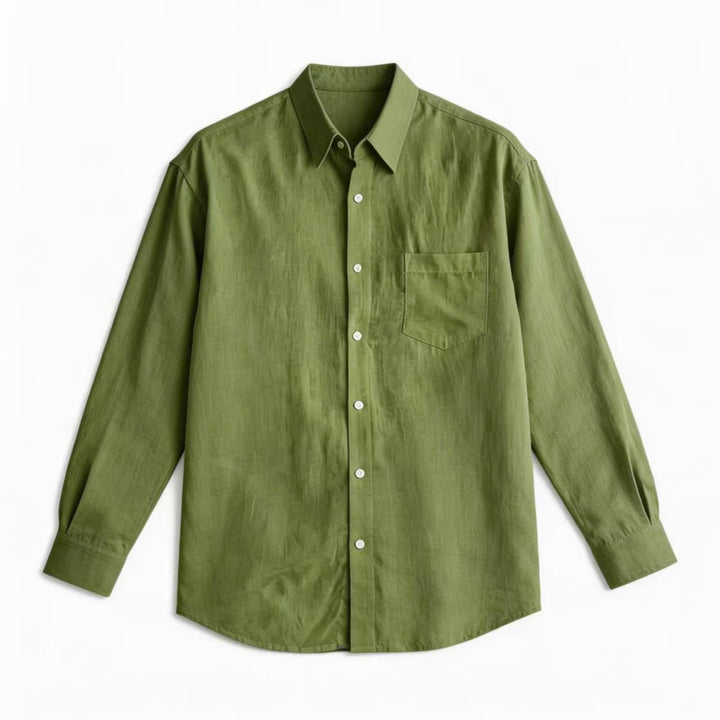 Men's Lightweight Linen-Cotton Shirt with Chest Pocket and Relaxed Fit Mune Fashion