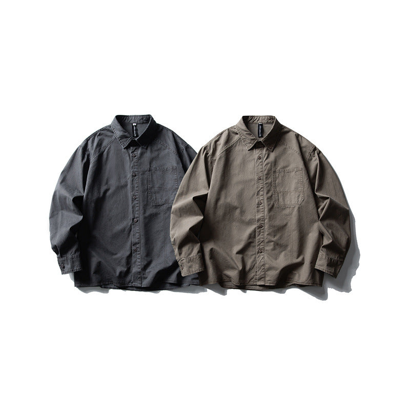 Men's oversized shirt jacket made of durable cotton twill with a patch chest pocket and straight hem Mune Fashion