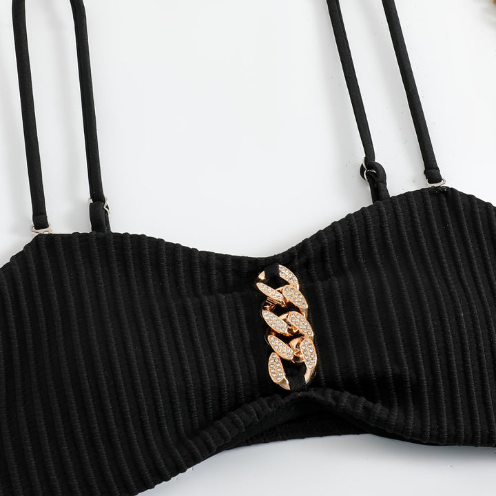Women's Bikini Set with elegant ruffle detail and fashionable chain accents Mune Fashion