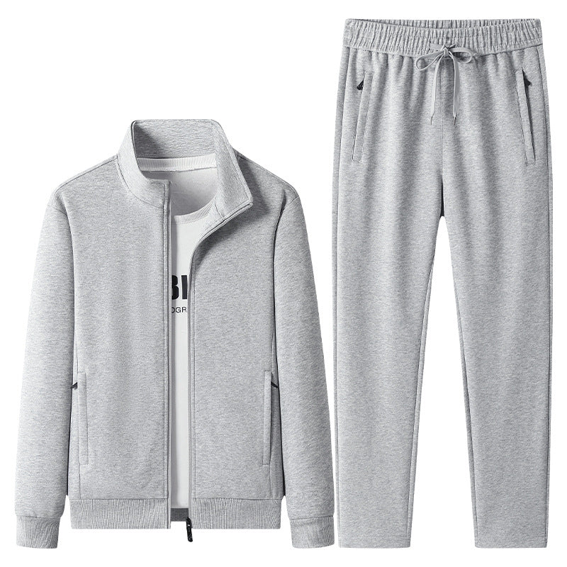Men's Casual Training Suit Set with Stand Collar Zip Jacket and Jogging Pants made of French Terry Mune Fashion